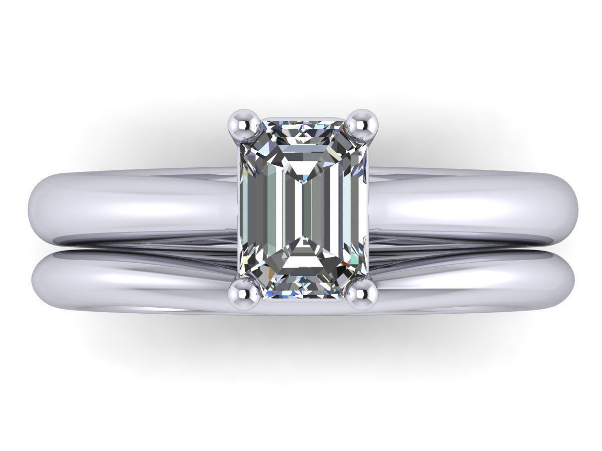 Emerald Cut Solitaire Engagement Rings With Matching Band 3D print model_7