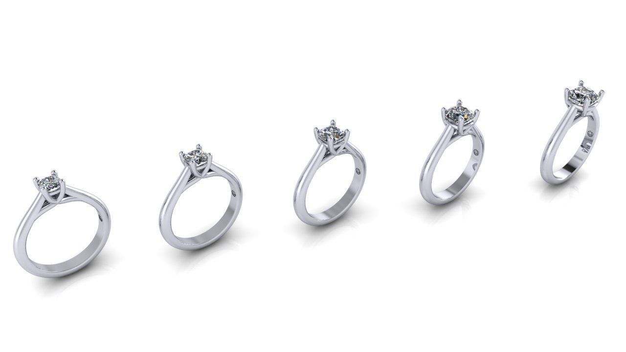 Cushion Cut Solitaire Engagement Rings With Matching Band 3D print model_11