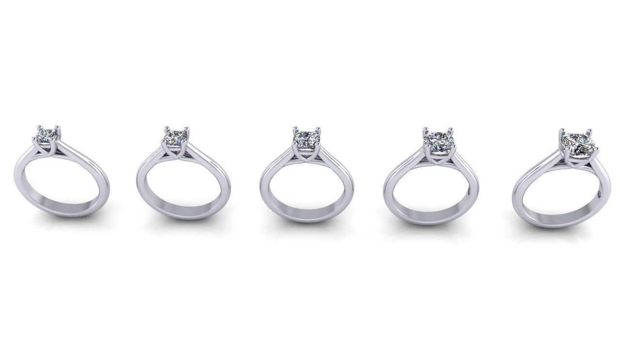 Cushion Cut Solitaire Engagement Rings With Matching Band 3D print model_8