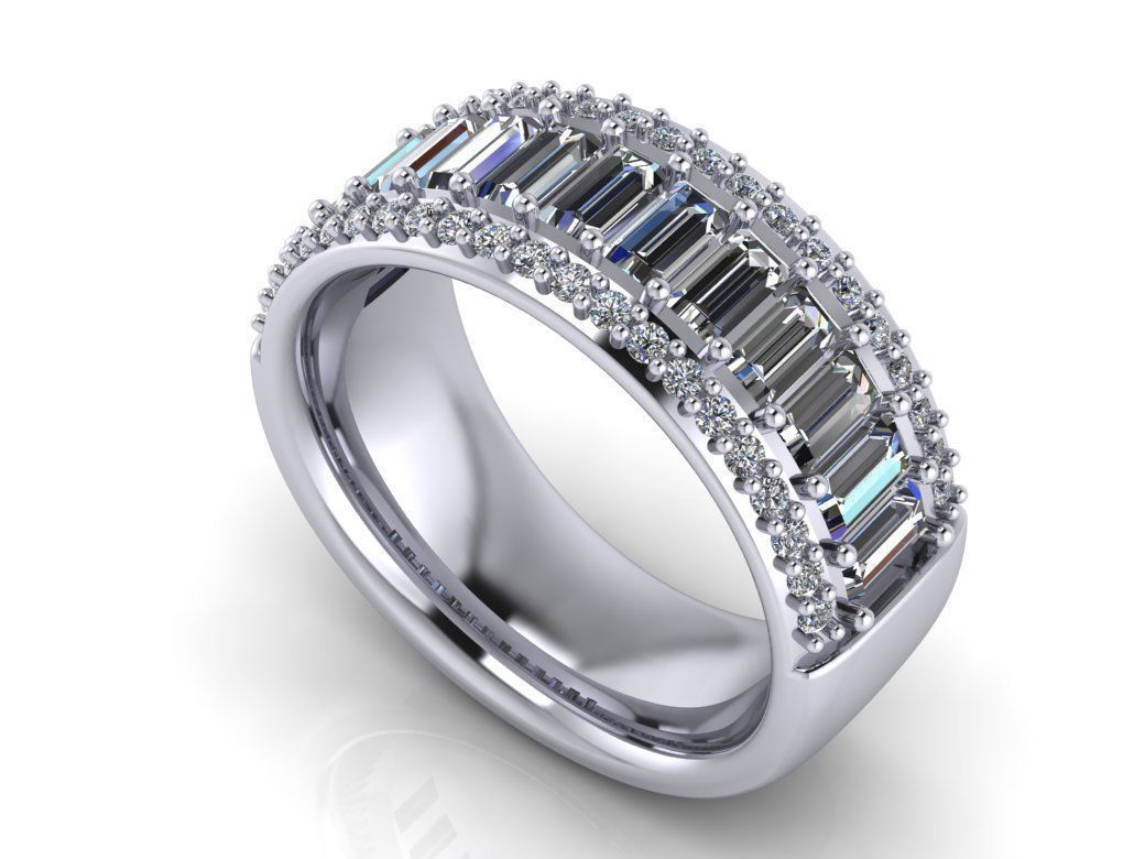 Baguette Row Wide Engagement Ring  3D print model_1