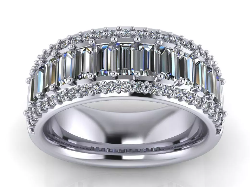 Baguette Row Wide Engagement Ring  3D print model_0