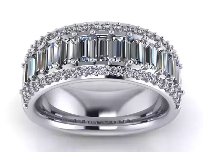 Baguette Row Wide Engagement Ring 