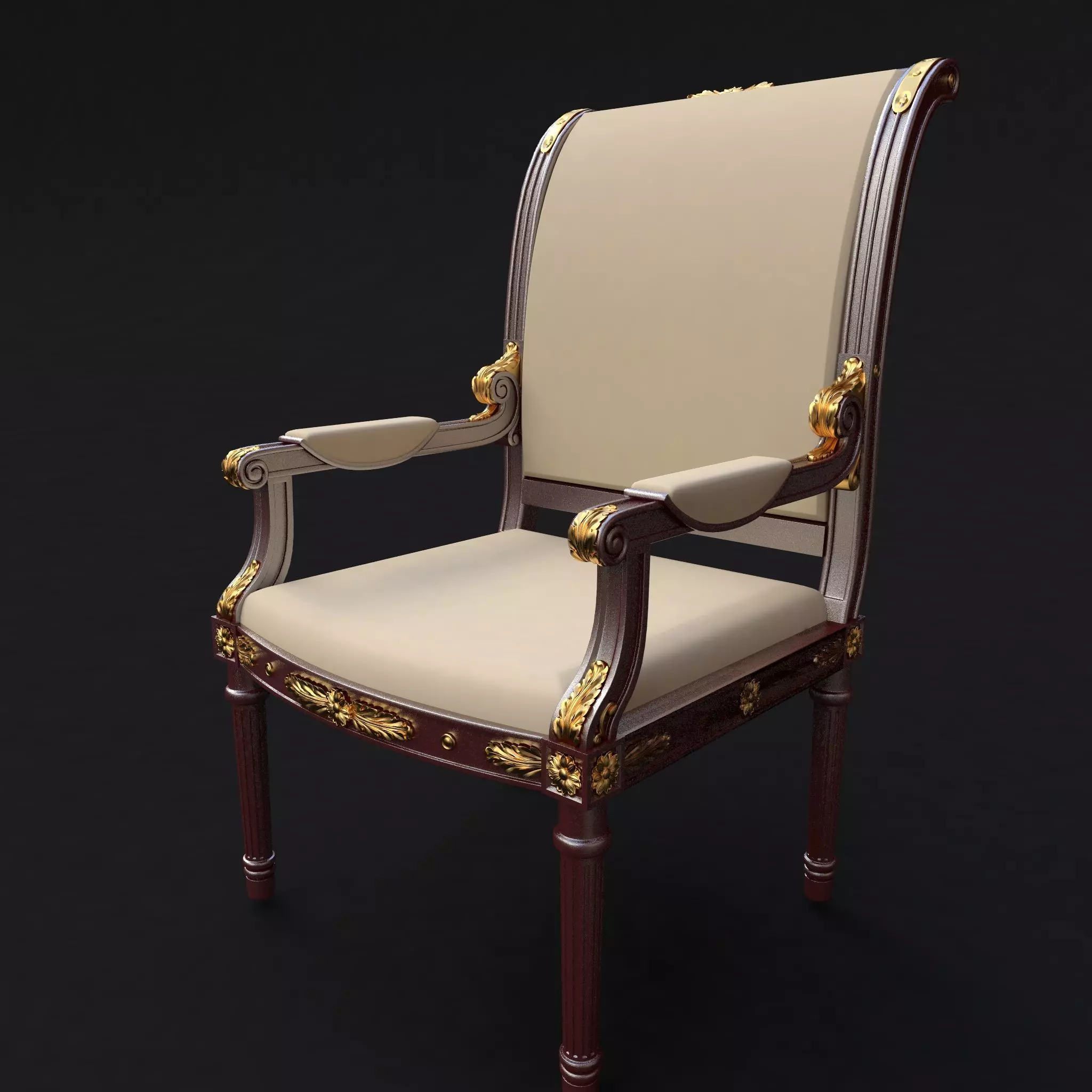 armchair ornate chair with gold trim 3D model_0