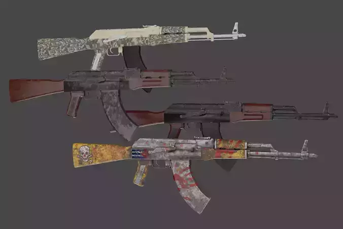 AK - 47 low poly rifle Low-poly 3D model