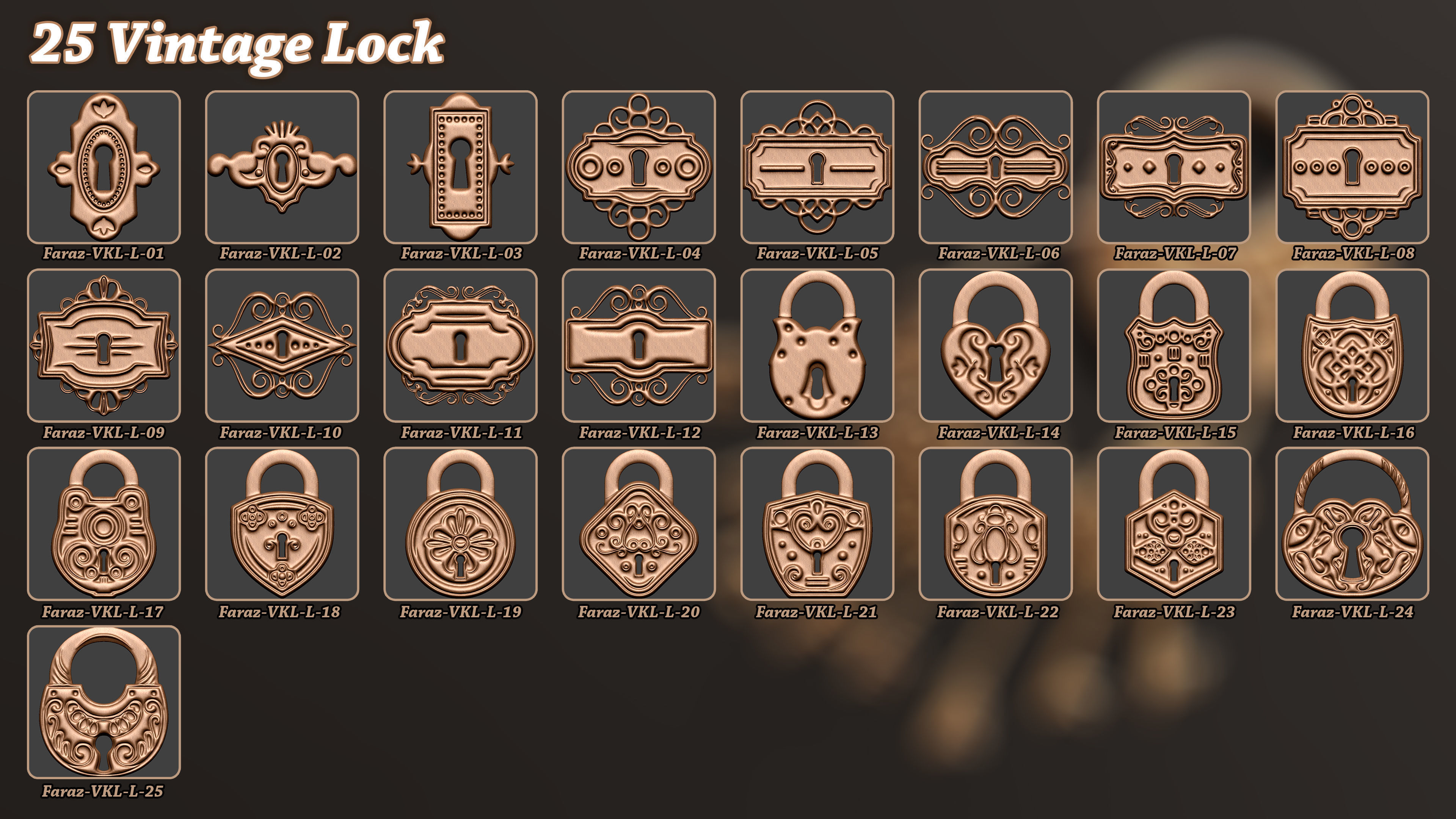 80 Vintage Key and Lock 3D Model   Alpha   Brush 3D model_3