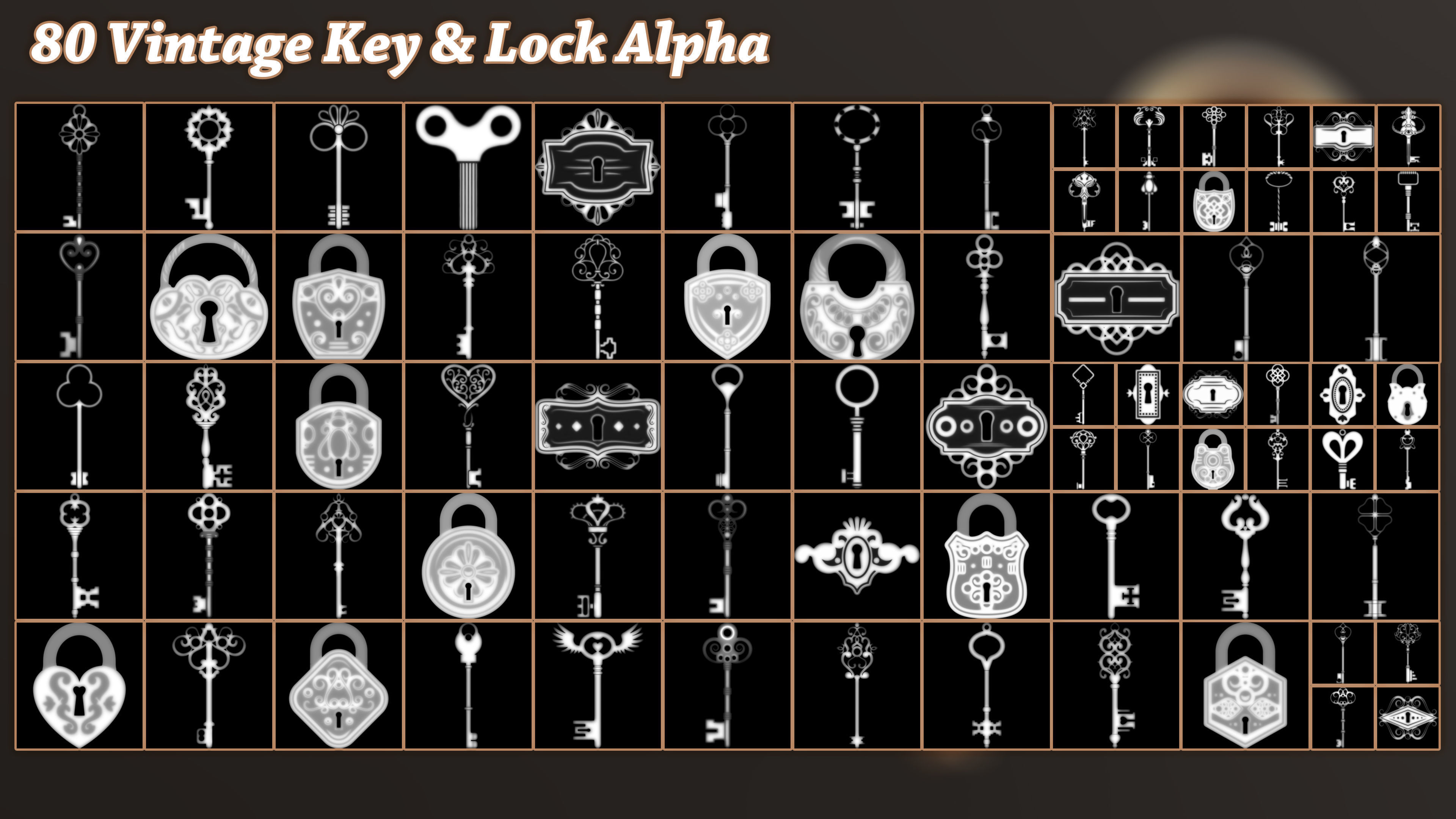 80 Vintage Key and Lock 3D Model   Alpha   Brush 3D model_4