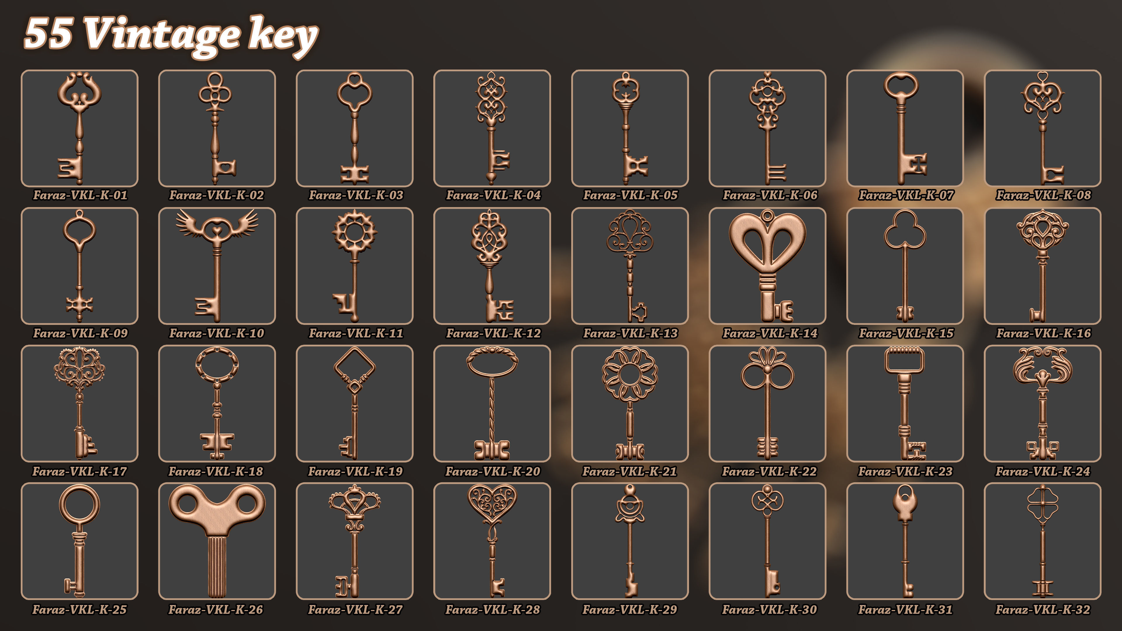80 Vintage Key and Lock 3D Model   Alpha   Brush 3D model_1
