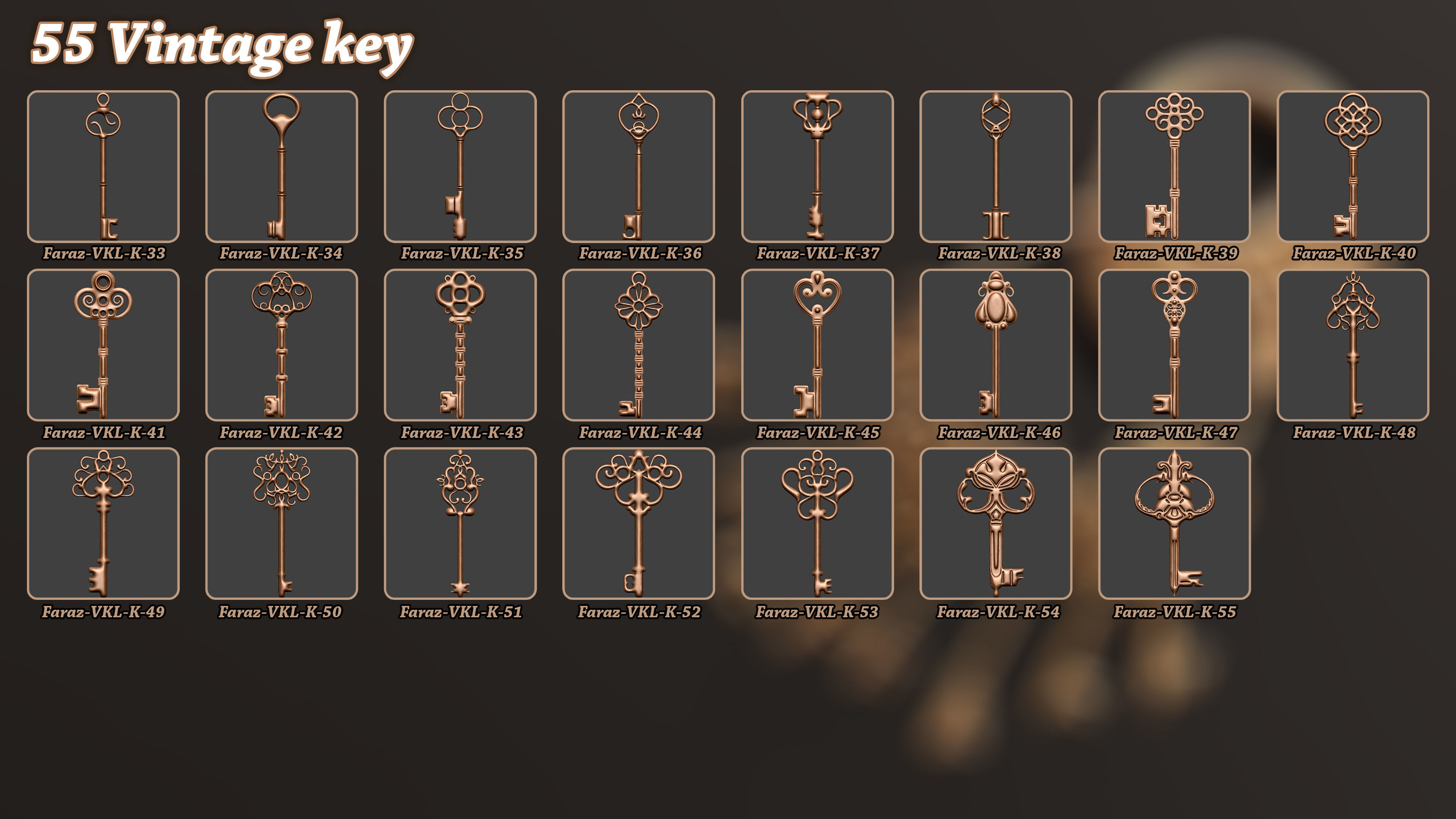 80 Vintage Key and Lock 3D Model   Alpha   Brush 3D model_2