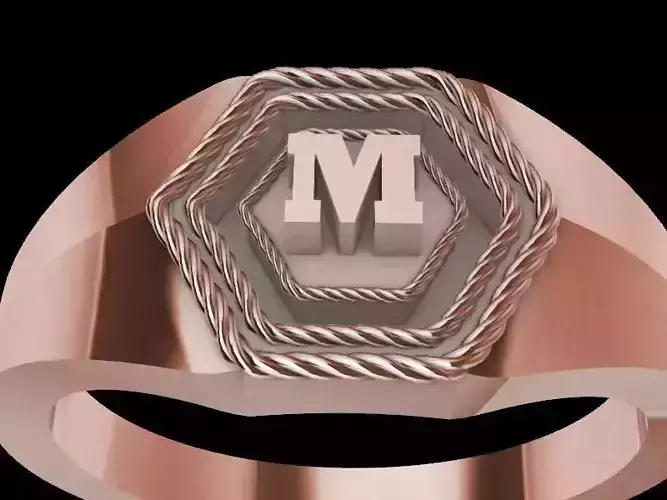 m alphabet hexagon signet ring stl verified 