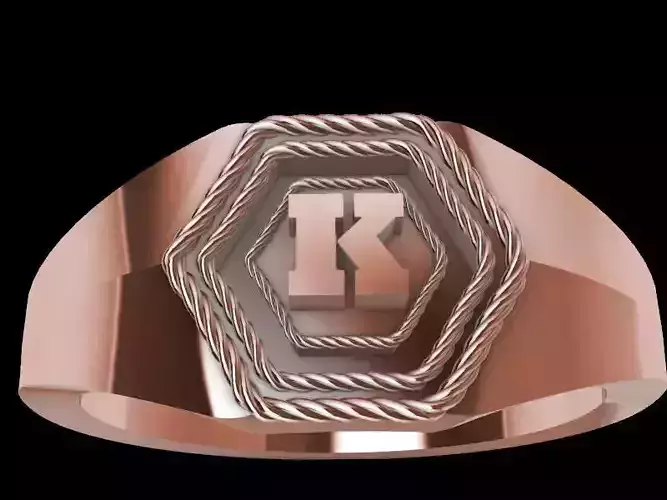 k alphabet hexagon signet ring stl verified 