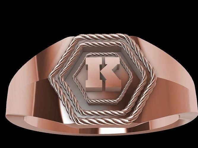 k alphabet hexagon signet ring stl verified  3D print model