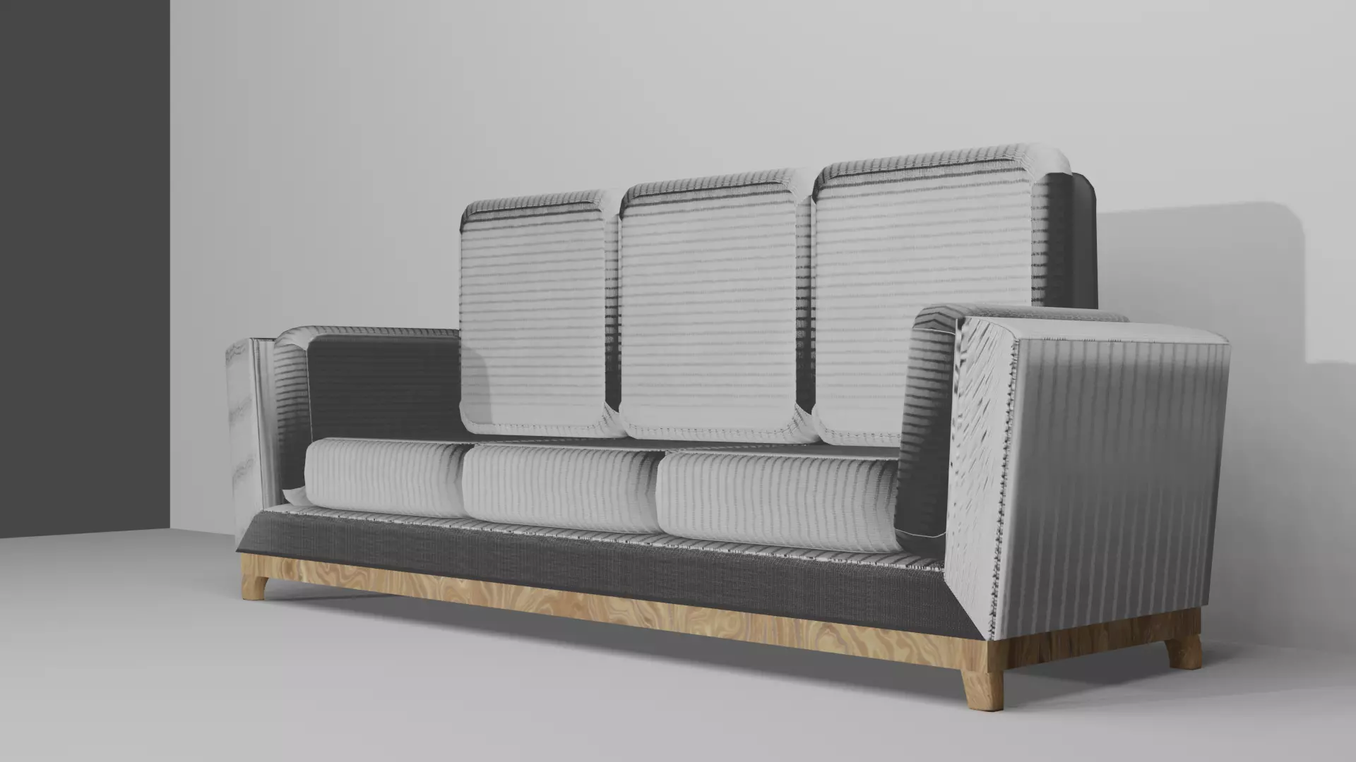 Cushion-Sofa sofa with three seats and wooden frame Free 3D model
