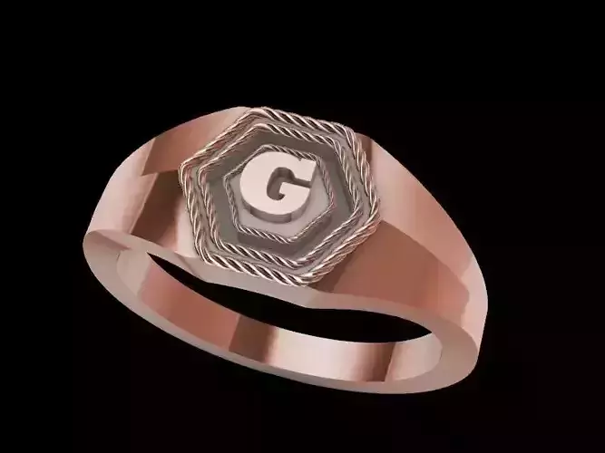 g alphabet hexagon signet ring stl verified 