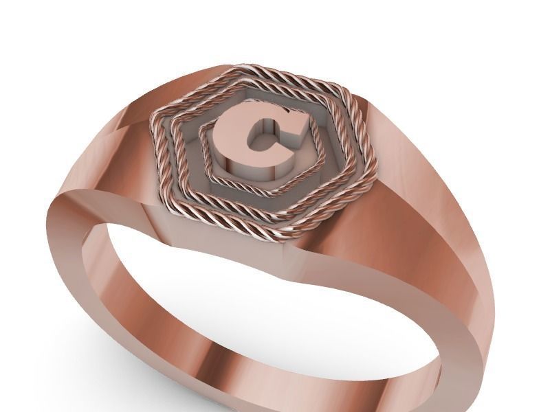 c hexagon signet ring stl verified 3D print model_3