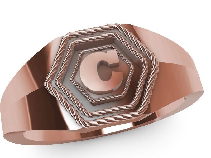 c hexagon signet ring stl verified 3D print model_6