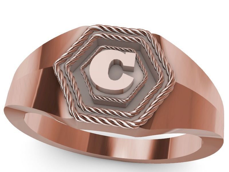 c hexagon signet ring stl verified 3D print model_2