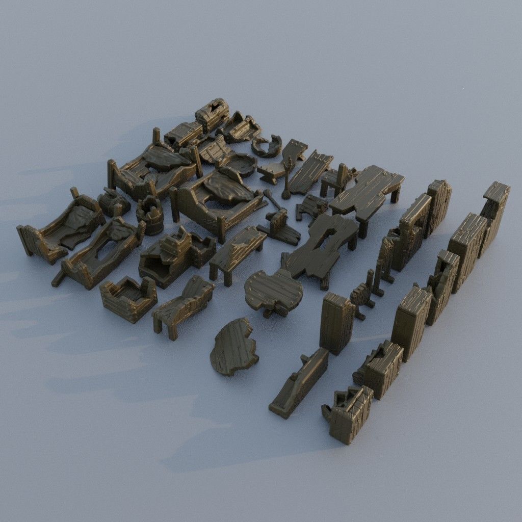 40 different Ruined Furniture Tabletop Scatter Terrain 28 mm 3D print model_3