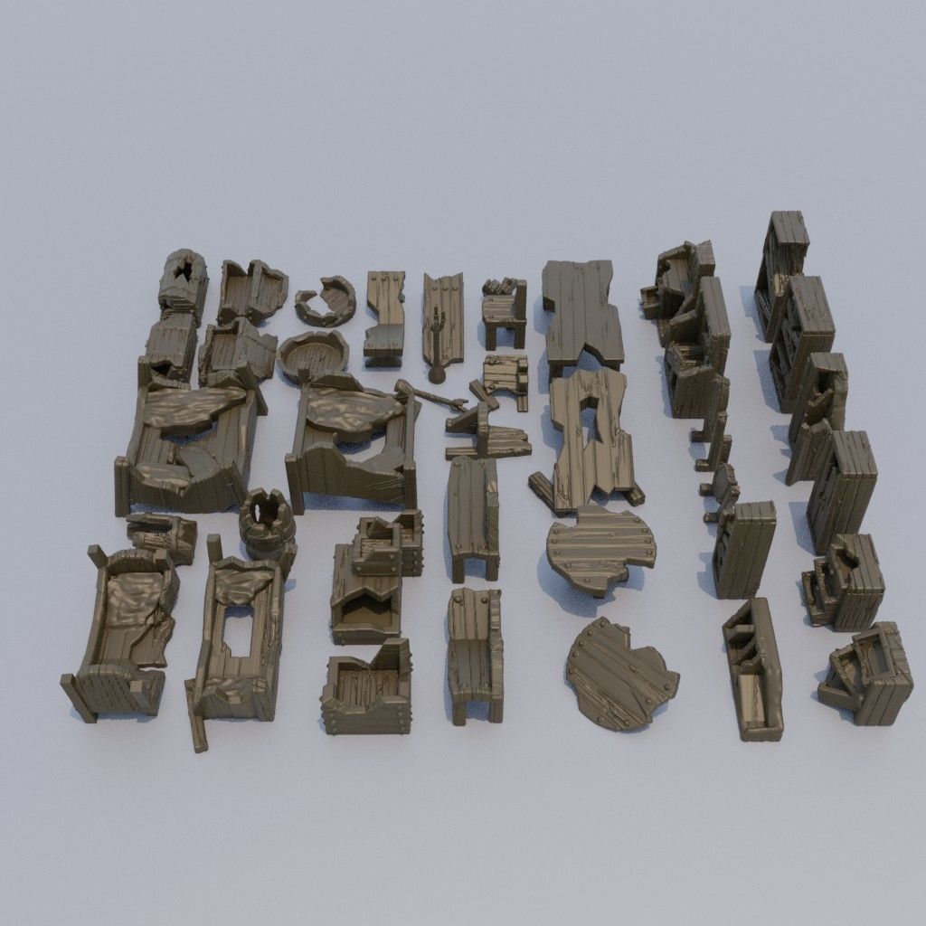 40 different Ruined Furniture Tabletop Scatter Terrain 28 mm 3D print model_5
