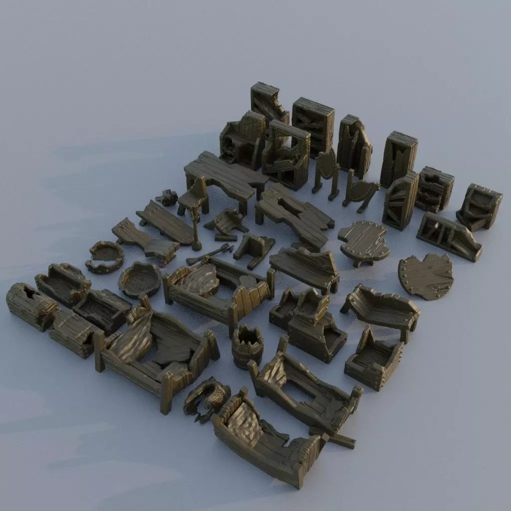 40 different Ruined Furniture Tabletop Scatter Terrain 28 mm 3D print model_0