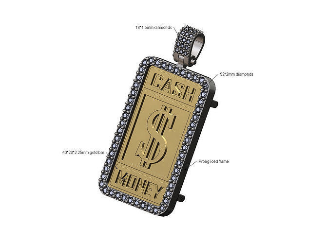 Cash money diamond frame and bail pendant 3D print model
