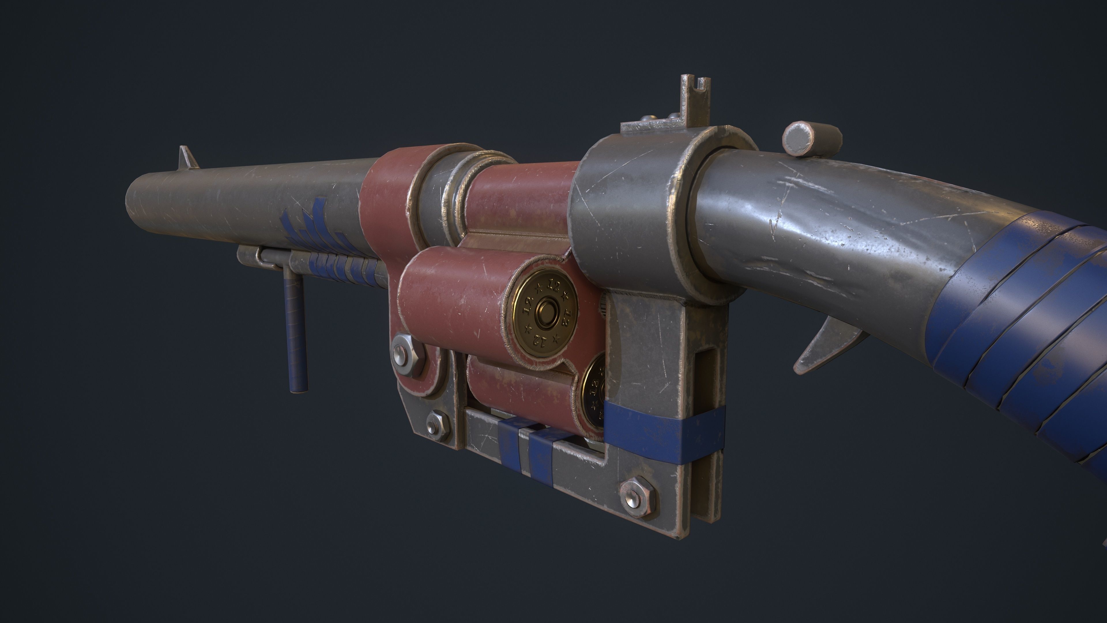 Handmade Shotgun Low-poly 3D model_3