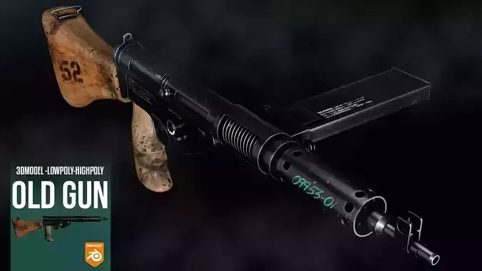 OLD GUN 3dmodel lowpoly and highpoly