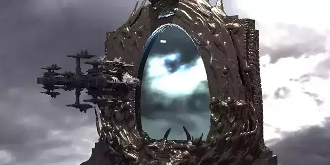 Wizards portal gateway with dreadnaught ship 3D model