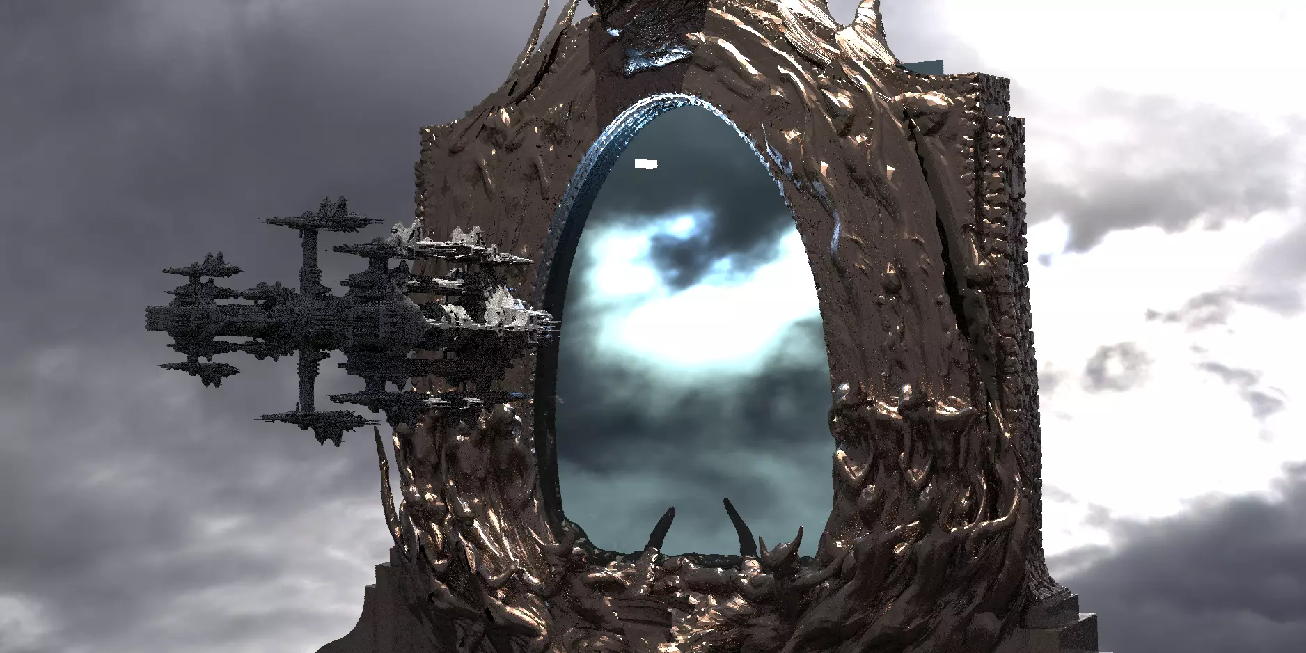 Wizards portal gateway with dreadnaught ship 3D model_0