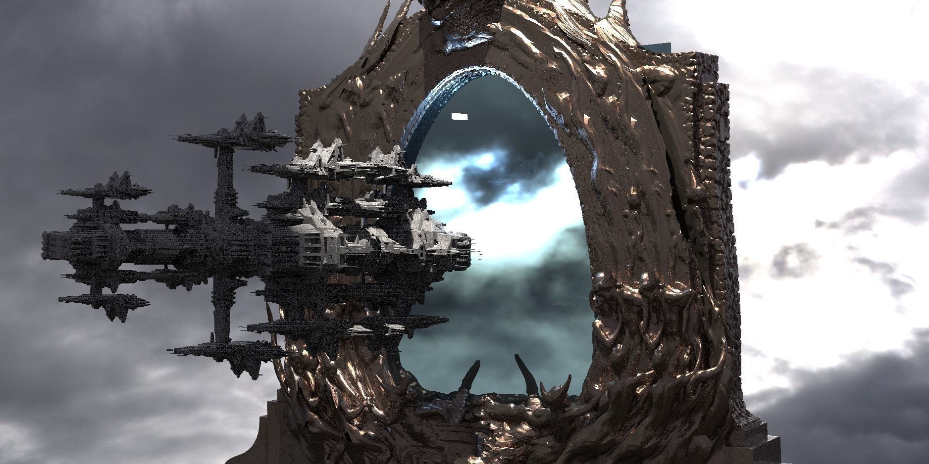 Wizards portal gateway with dreadnaught ship 3D model_1