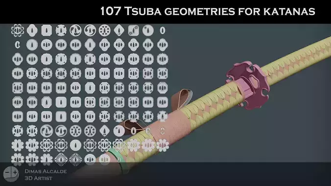 107 Tsuba geometry for Katana Low-poly 3D model