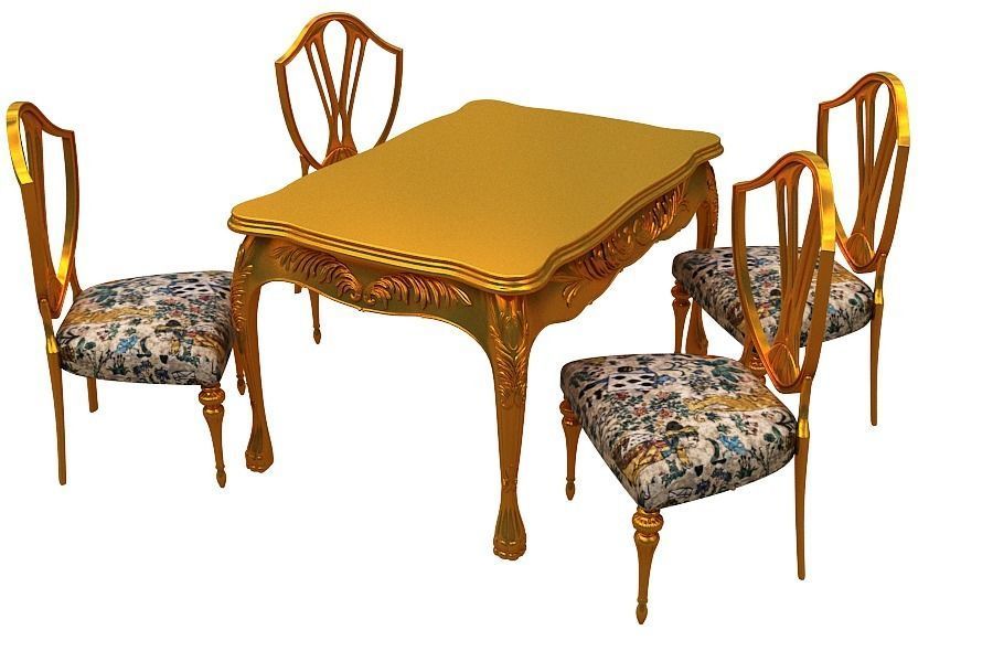 classical Dining set Low-poly 3D model_2