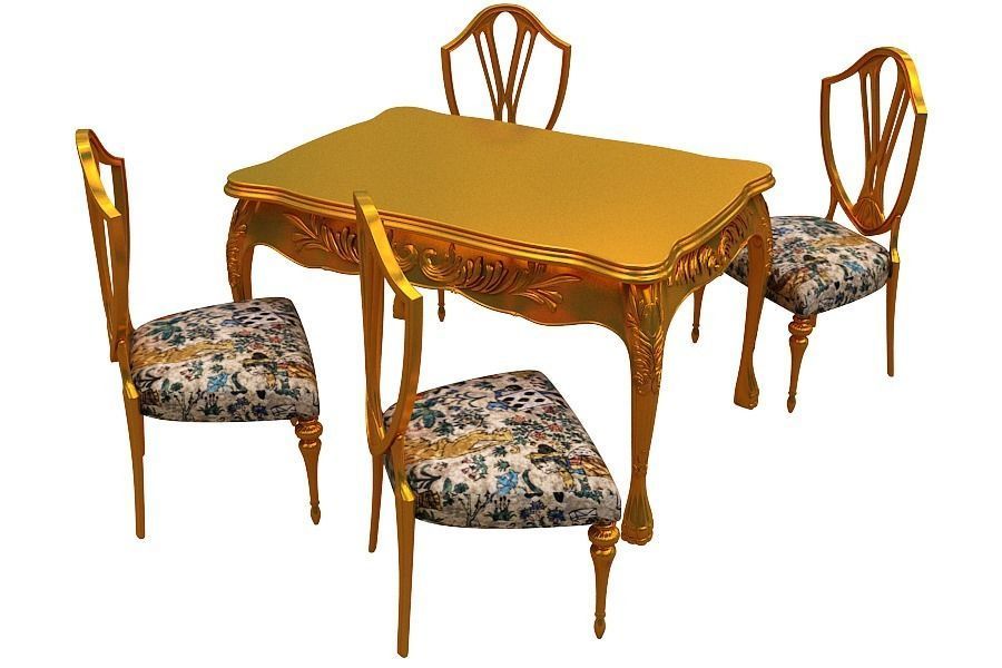 classical Dining set Low-poly 3D model_5