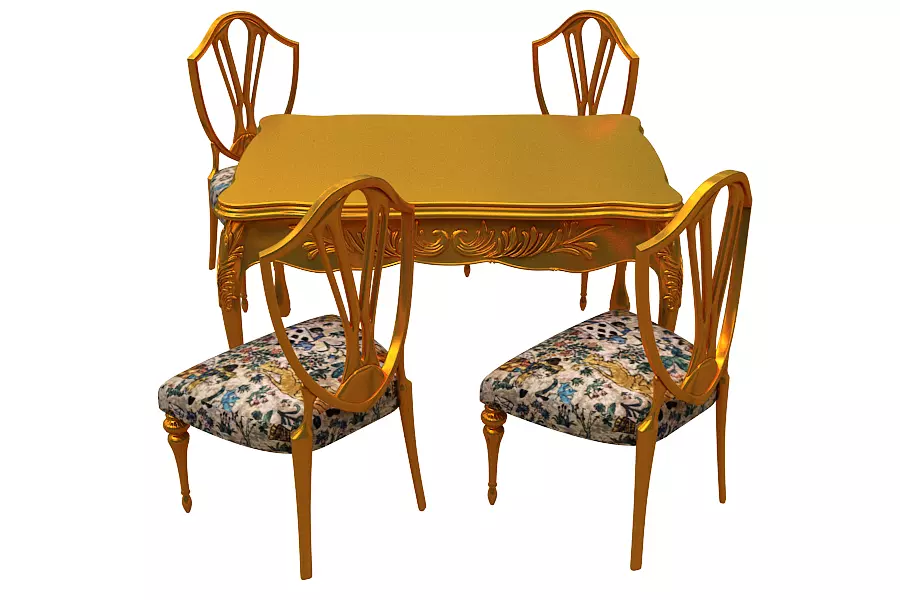 classical Dining set Low-poly 3D model_0