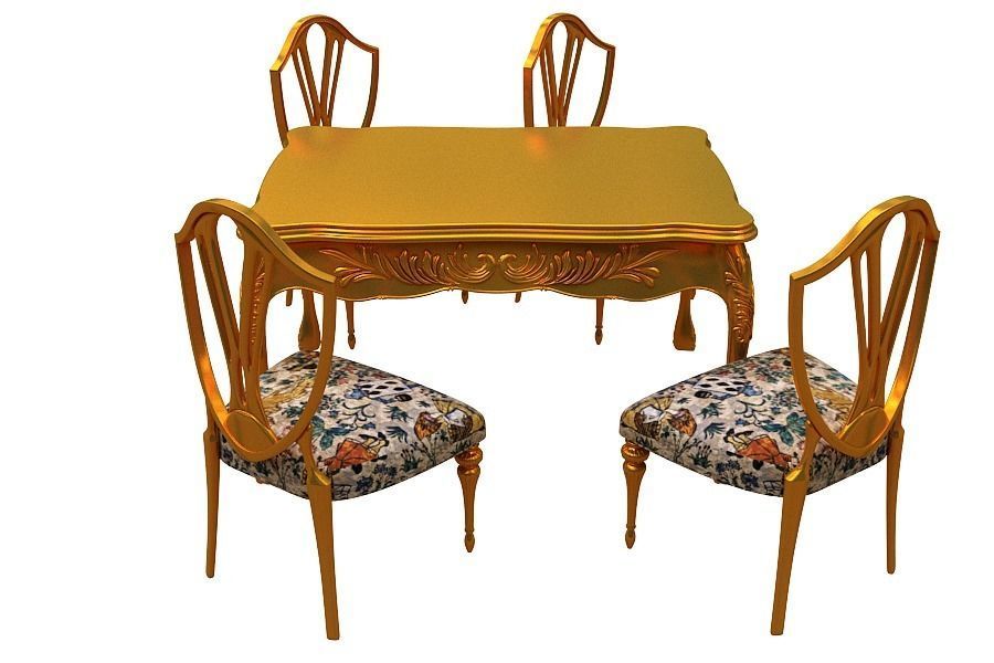classical Dining set Low-poly 3D model_4