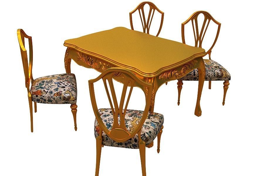 classical Dining set Low-poly 3D model_3