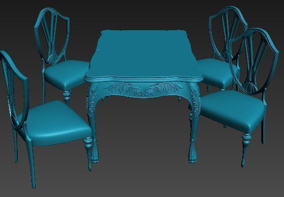 classical Dining set Low-poly 3D model_17