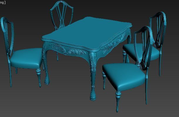 classical Dining set Low-poly 3D model_16