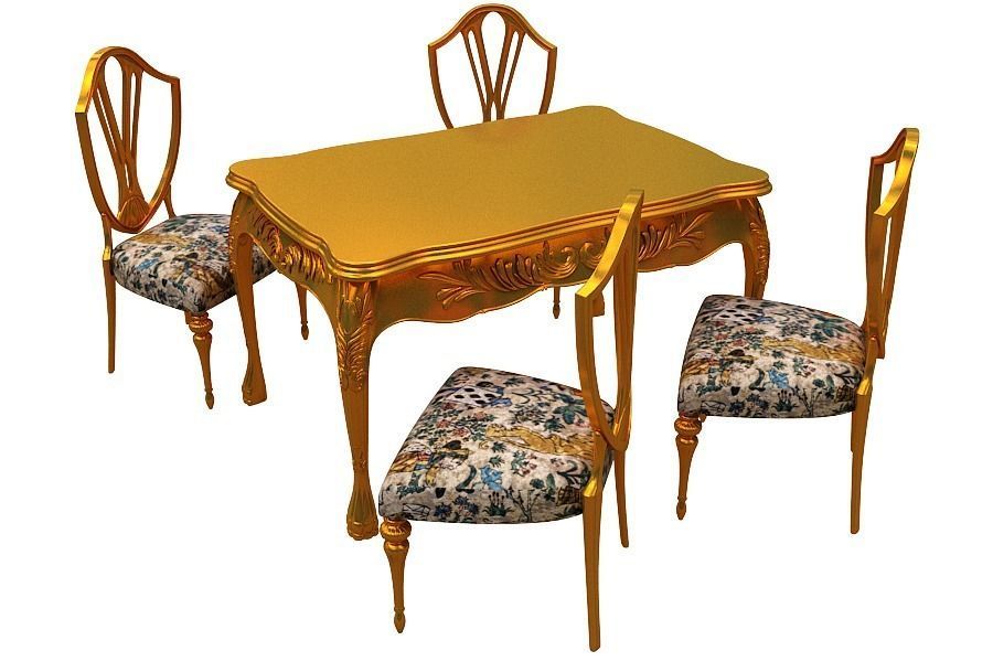 classical Dining set Low-poly 3D model_1