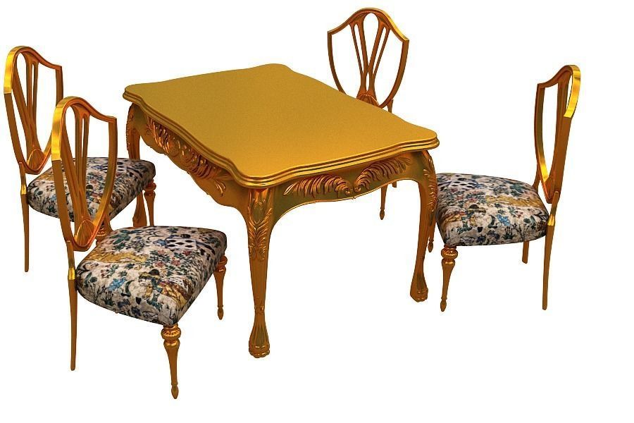 classical Dining set Low-poly 3D model_6