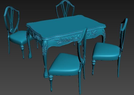 classical Dining set Low-poly 3D model_15