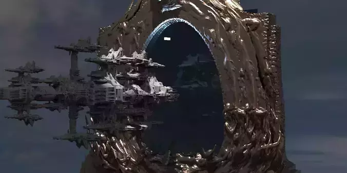 Wizards portal gateway with dreadnaught ship 2 3D model