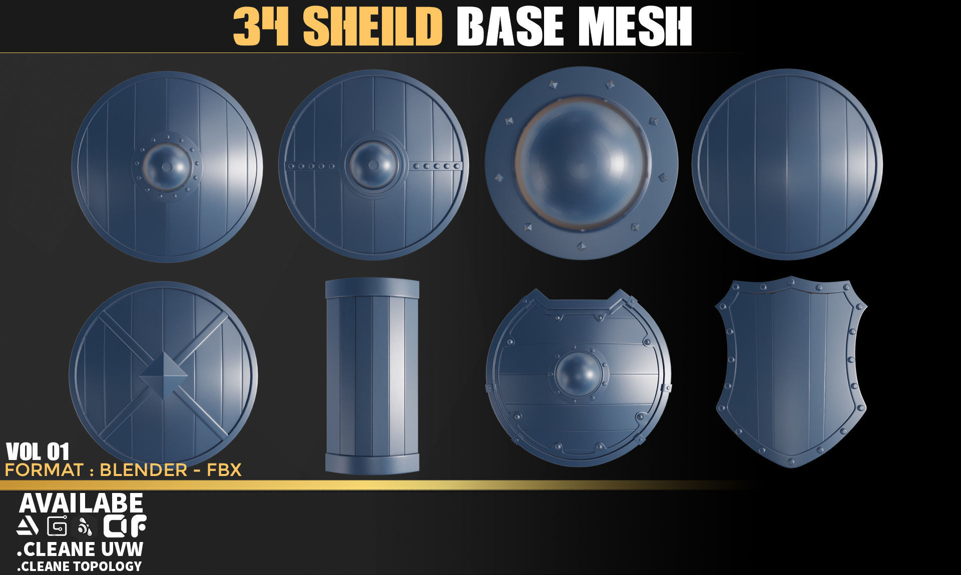 34 Shield Base Mesh - VOL 01 Game Ready 3D model_1