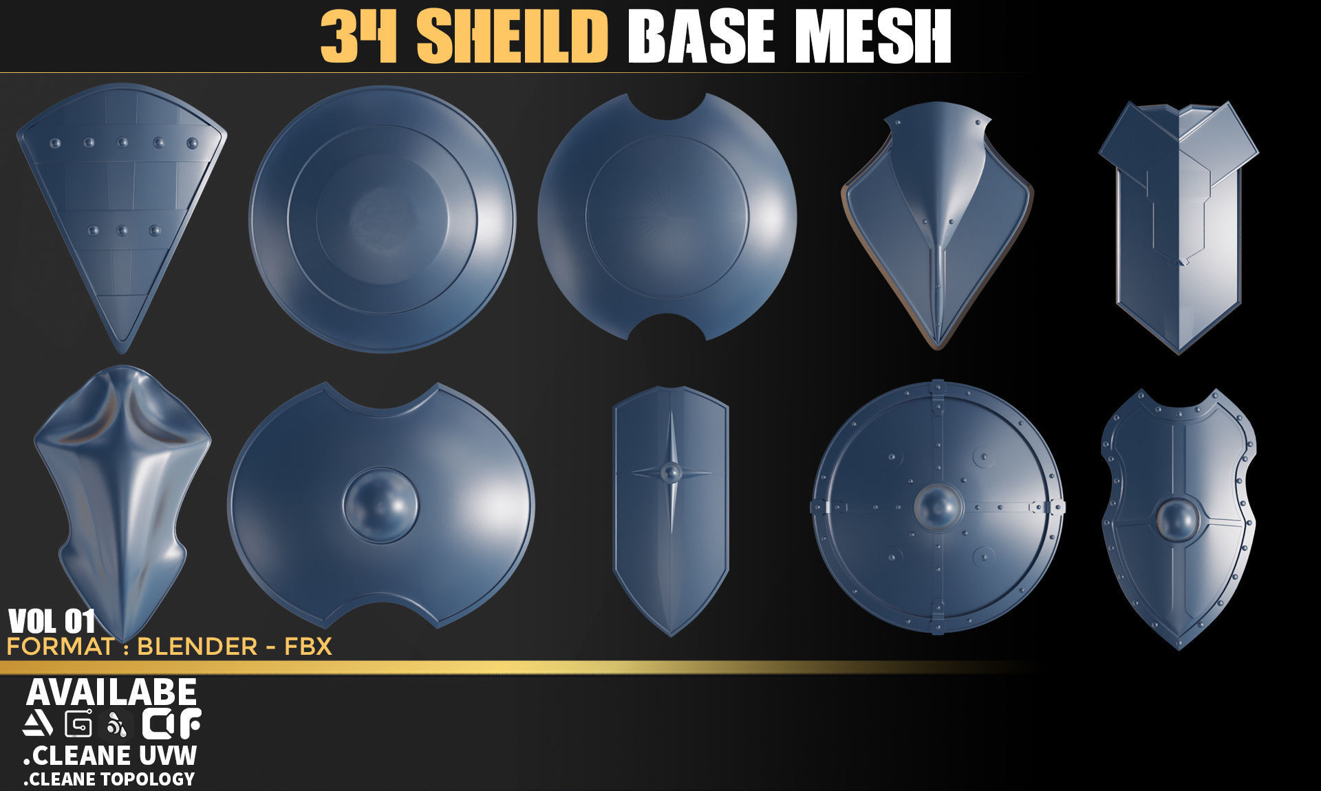 34 Shield Base Mesh - VOL 01 Game Ready 3D model_4