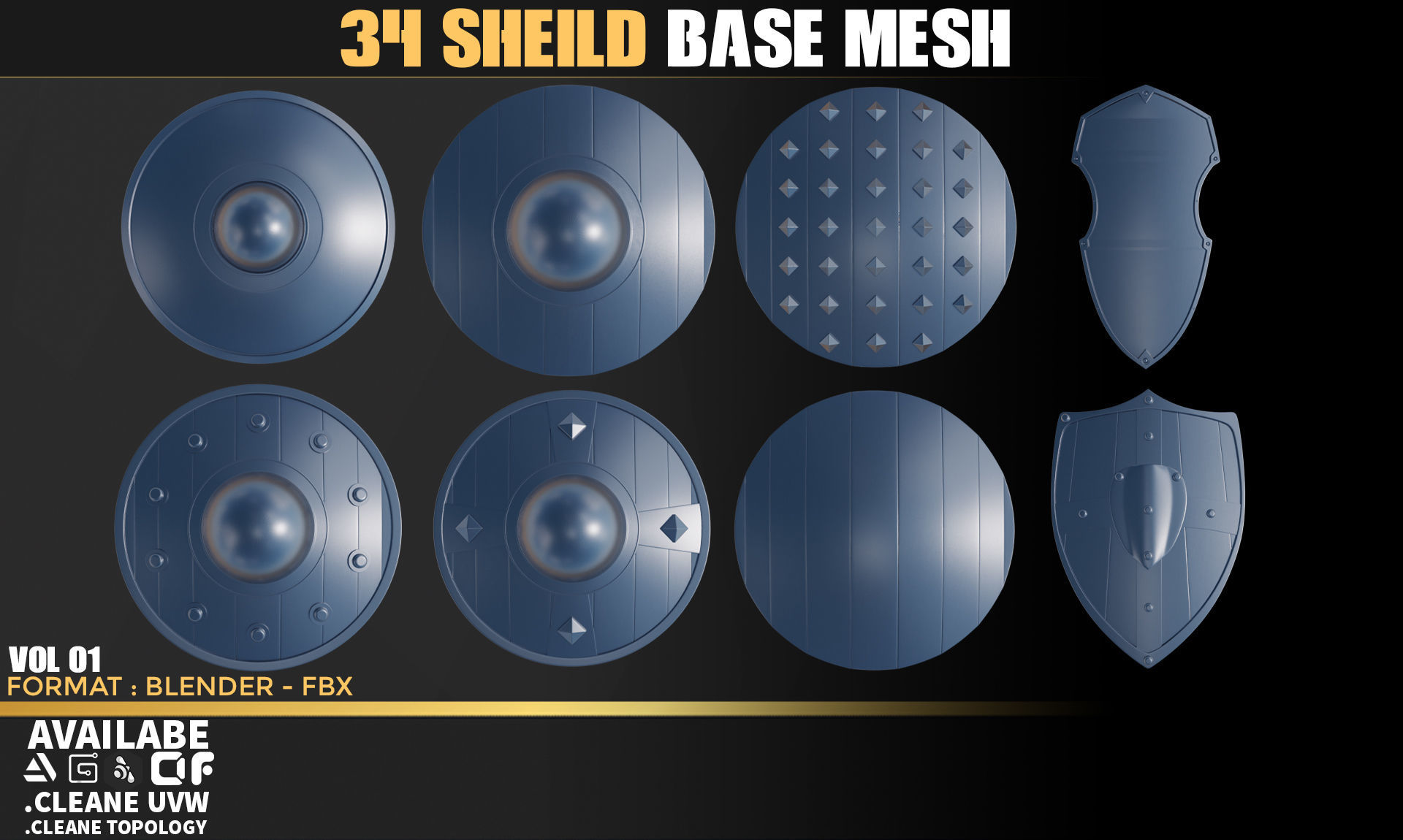 34 Shield Base Mesh - VOL 01 Game Ready 3D model_2