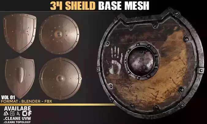 34 Shield Base Mesh - VOL 01  Game Ready 