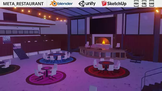 Metaverse Restaurant Low-poly 3D model