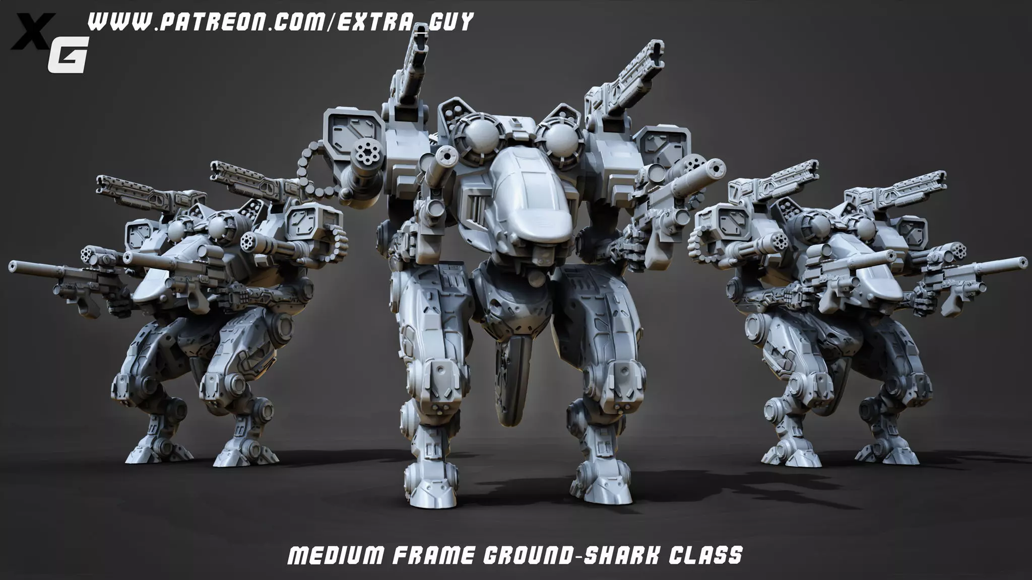 Shark Class Combat Mech Over 100mm in Height with 67mm base 3D print model