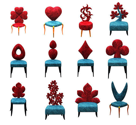 Armchairs set flower chair Low-poly 3D model