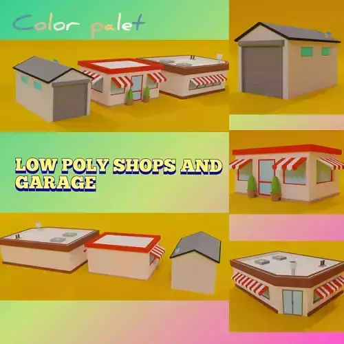 low poly shops and garage Low-poly 3D model