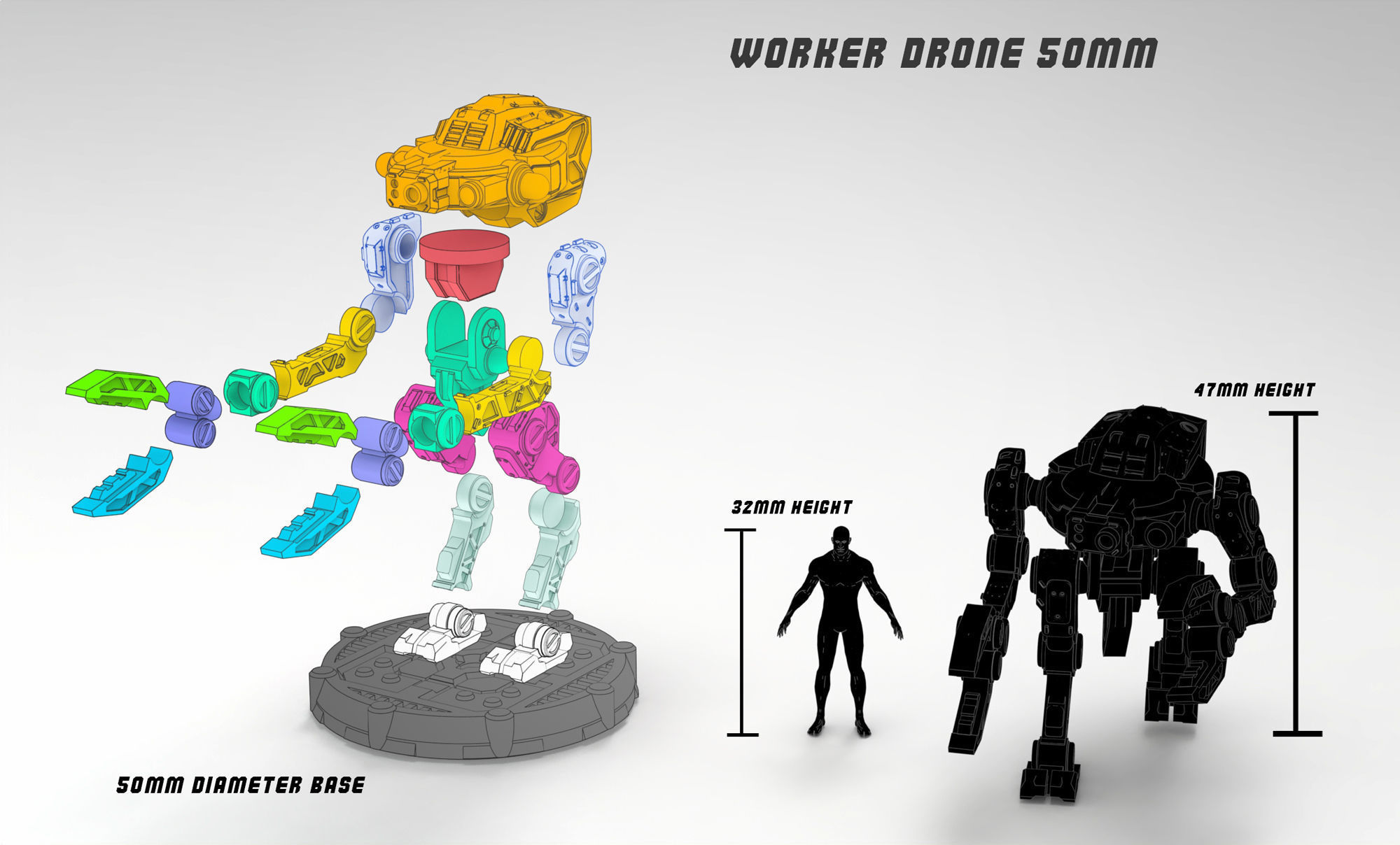 Worker Drone 50mm Base 3D print model_2